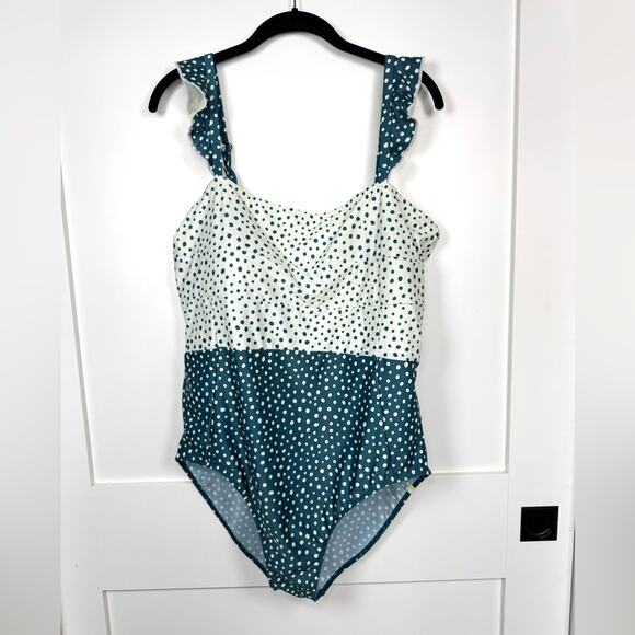 Summersalt The Ruffle Oasis Colorblock Polka Dot One Piece Swimsuit Size 16 - Picture 3 of 11